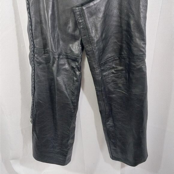 HUDSON LEATHER! BLACK GENUINE LEATHER, HEAVY DUTY BRAIDED DETAIL CHAPS! SZ XL - Picture 4 of 9